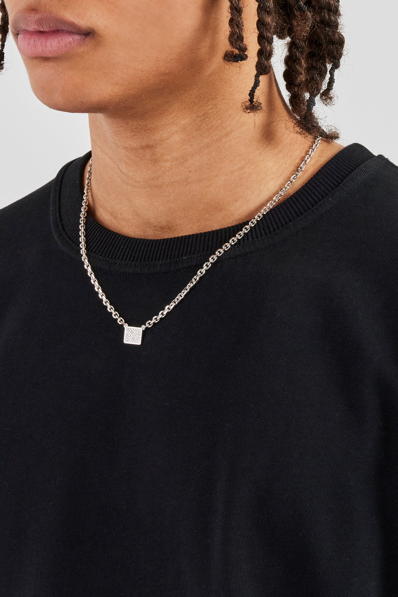 Iced Pave Rectangular Pendant Necklace - 10mm