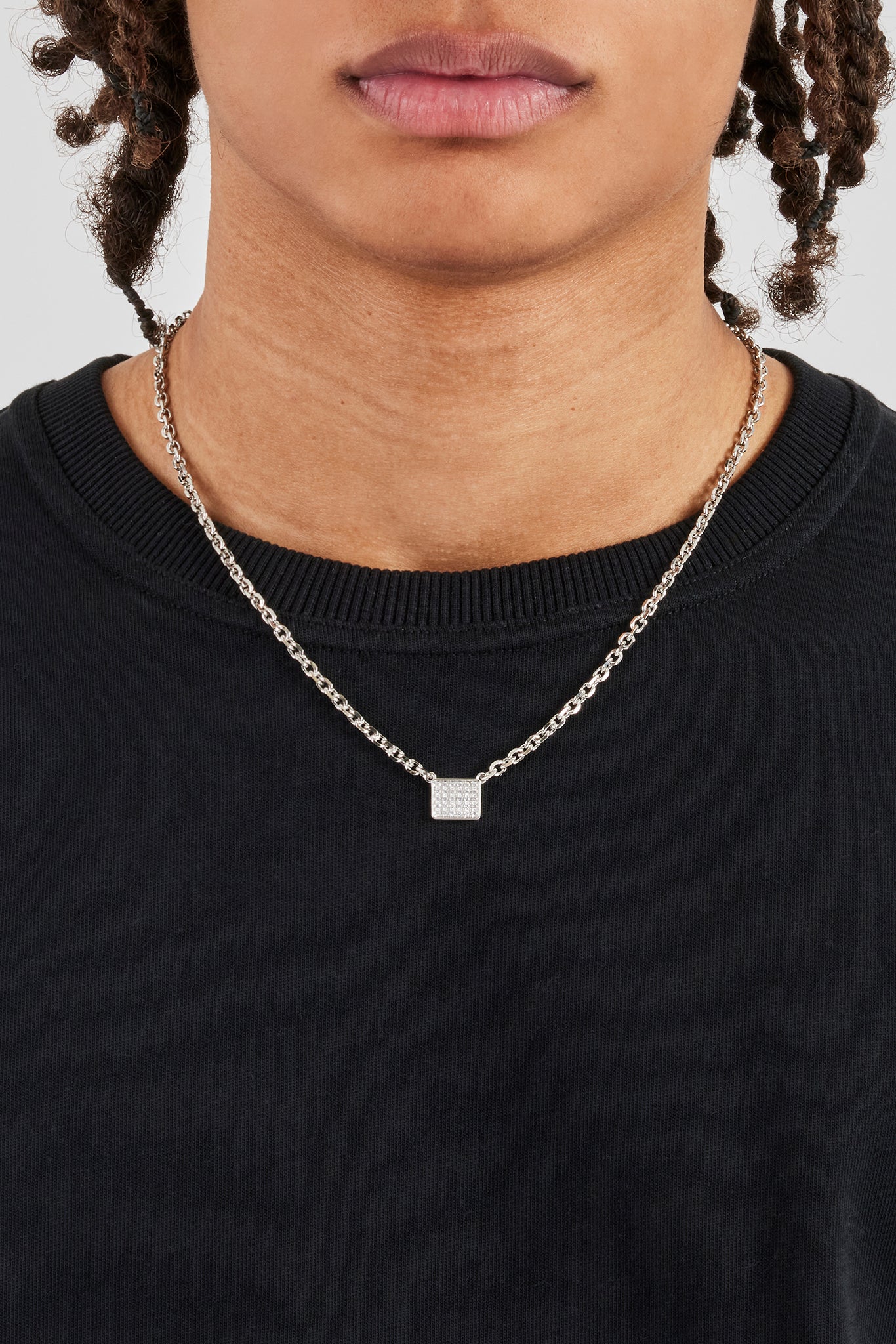 Iced Pave Rectangular Pendant Necklace - 10mm