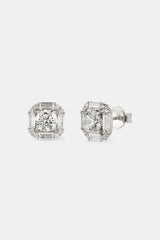 Sterling Silver Iced CZ Baguette Square Stud Earrings - 10mm