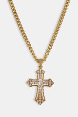 Mens Iced Oval Centre Cross Necklace - 25mm - Gold