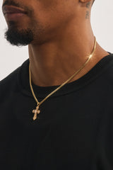 Mens Iced Oval Centre Cross Necklace - 25mm - Gold