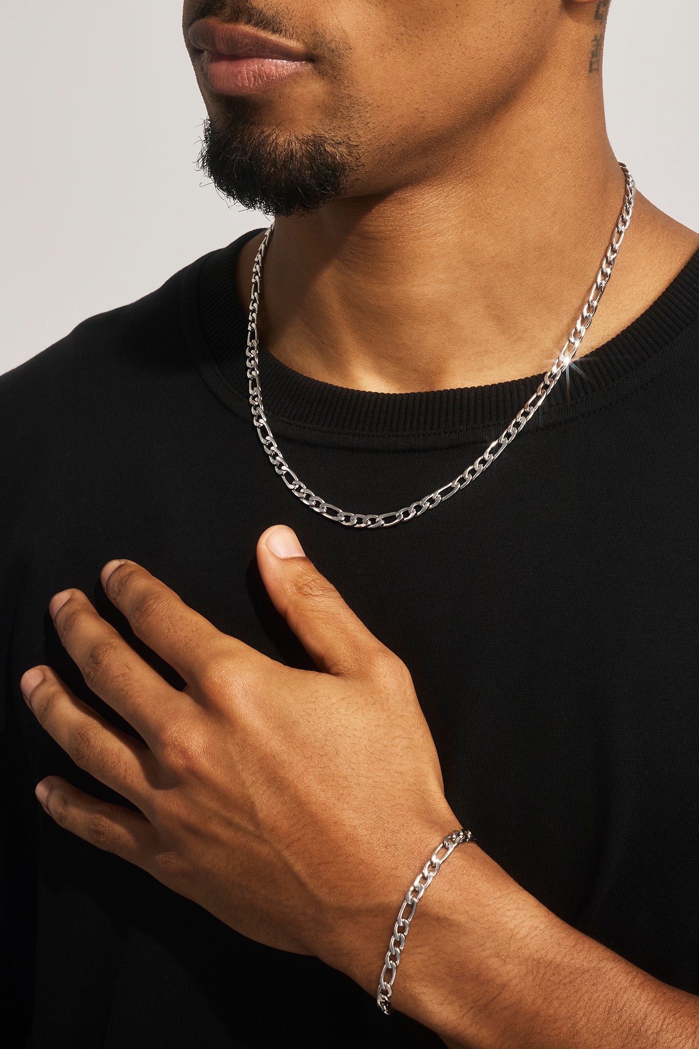 Polished Figaro Bracelet & Chain - 5mm - White