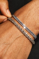 Polished Wheat Link Bracelet & Square Cuban Bracelet - 5mm - White