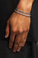 Polished Wheat Link Bracelet & Square Cuban Bracelet - 5mm - White