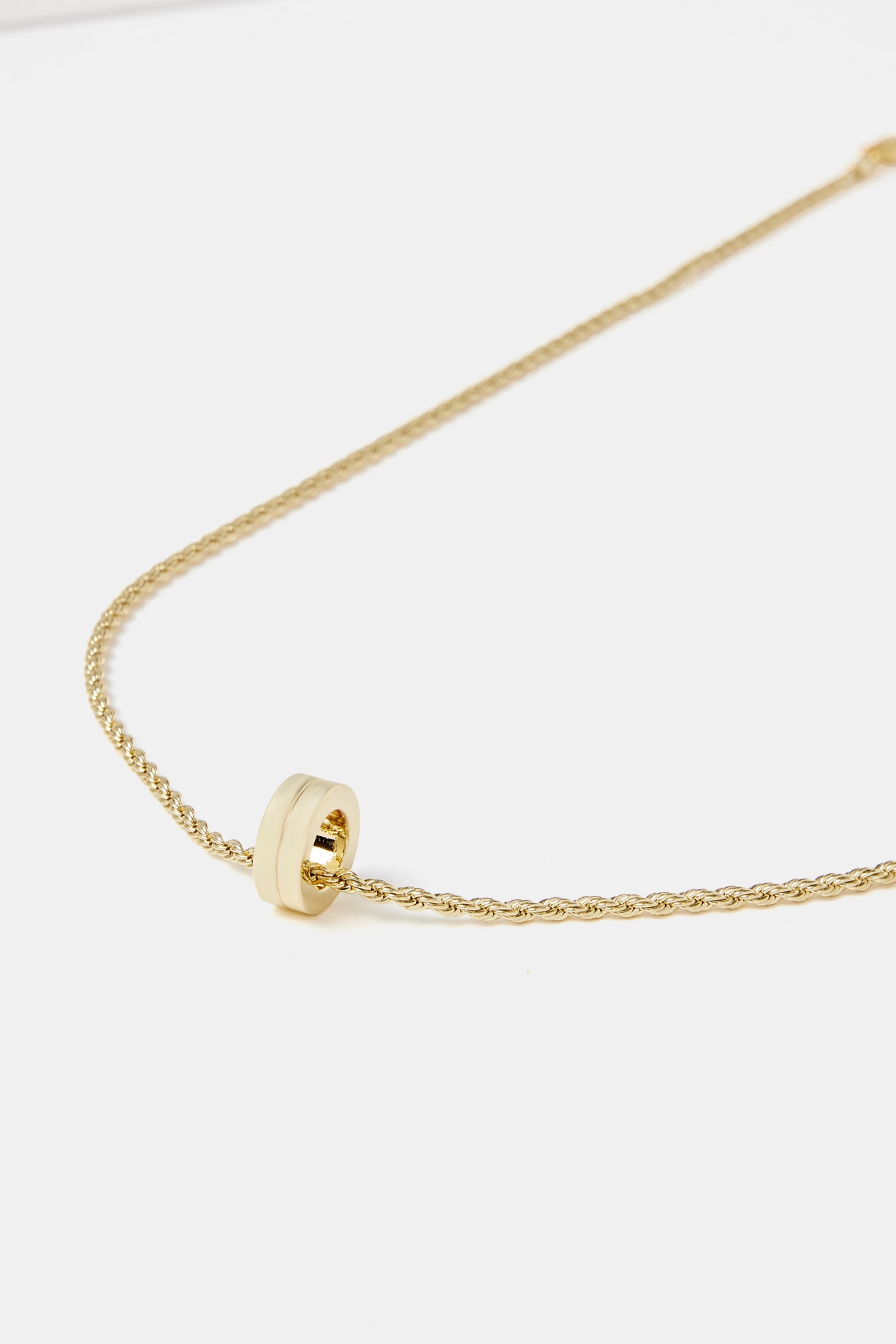 Micro Polished Double Ring Pendant Necklace - 12mm - Gold