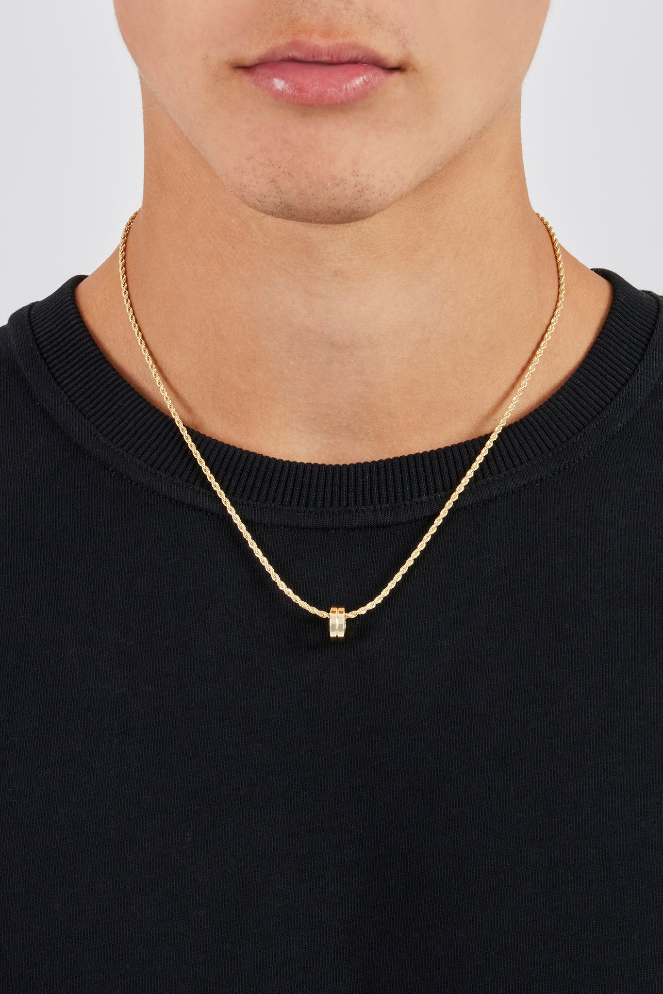 Micro Polished Double Ring Pendant Necklace - 12mm - Gold