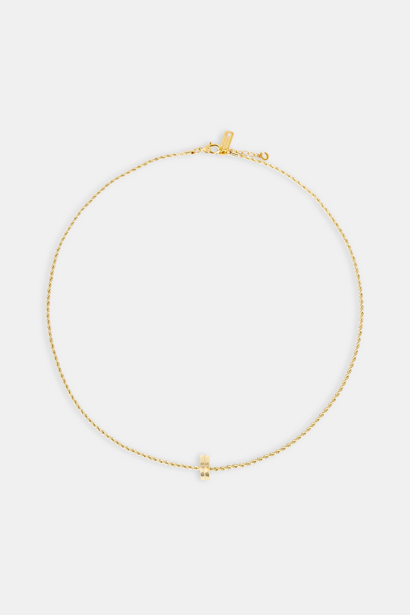 Micro Polished Double Ring Pendant Necklace - 12mm - Gold
