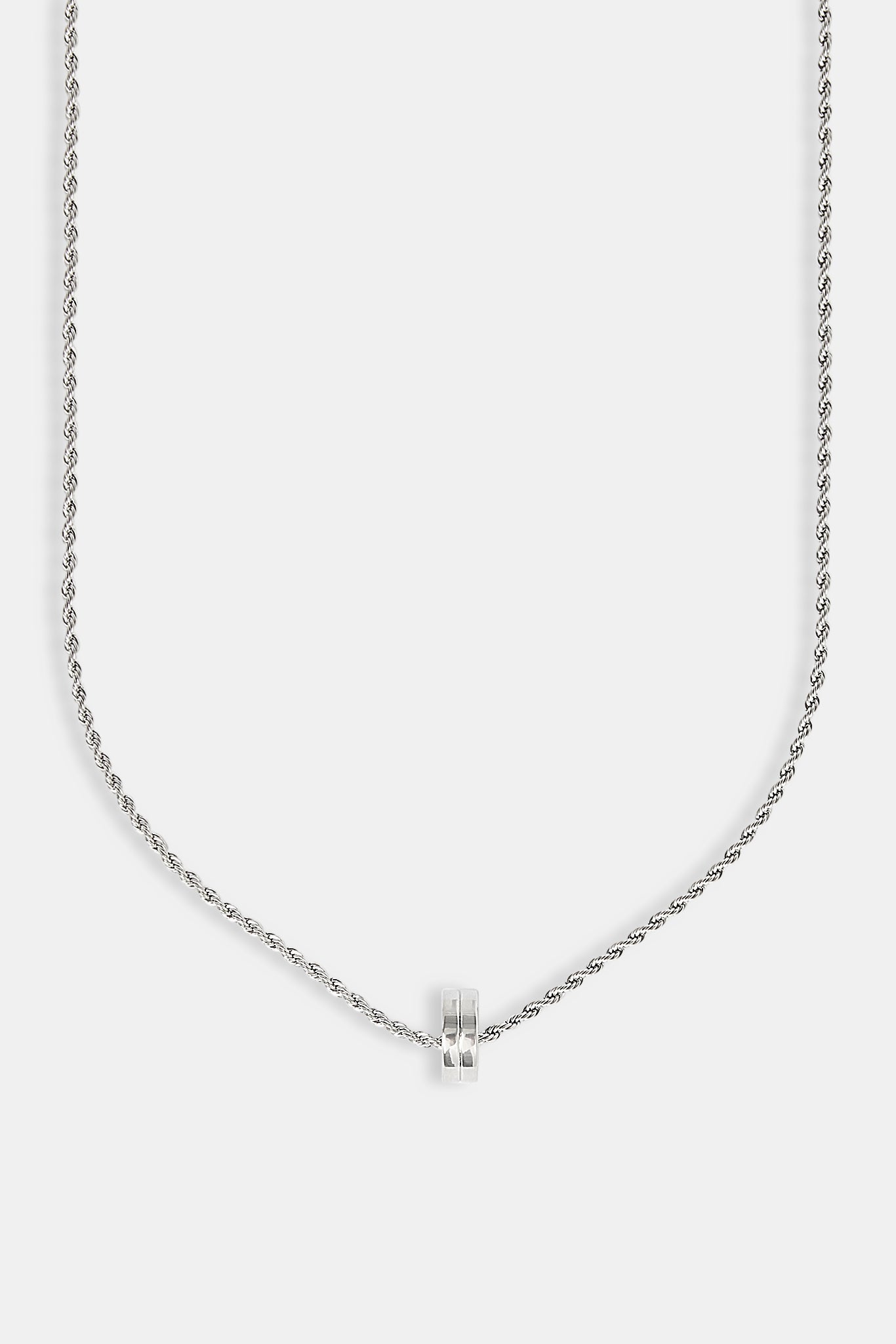 Micro Polished Double Ring Pendant Necklace - 12mm