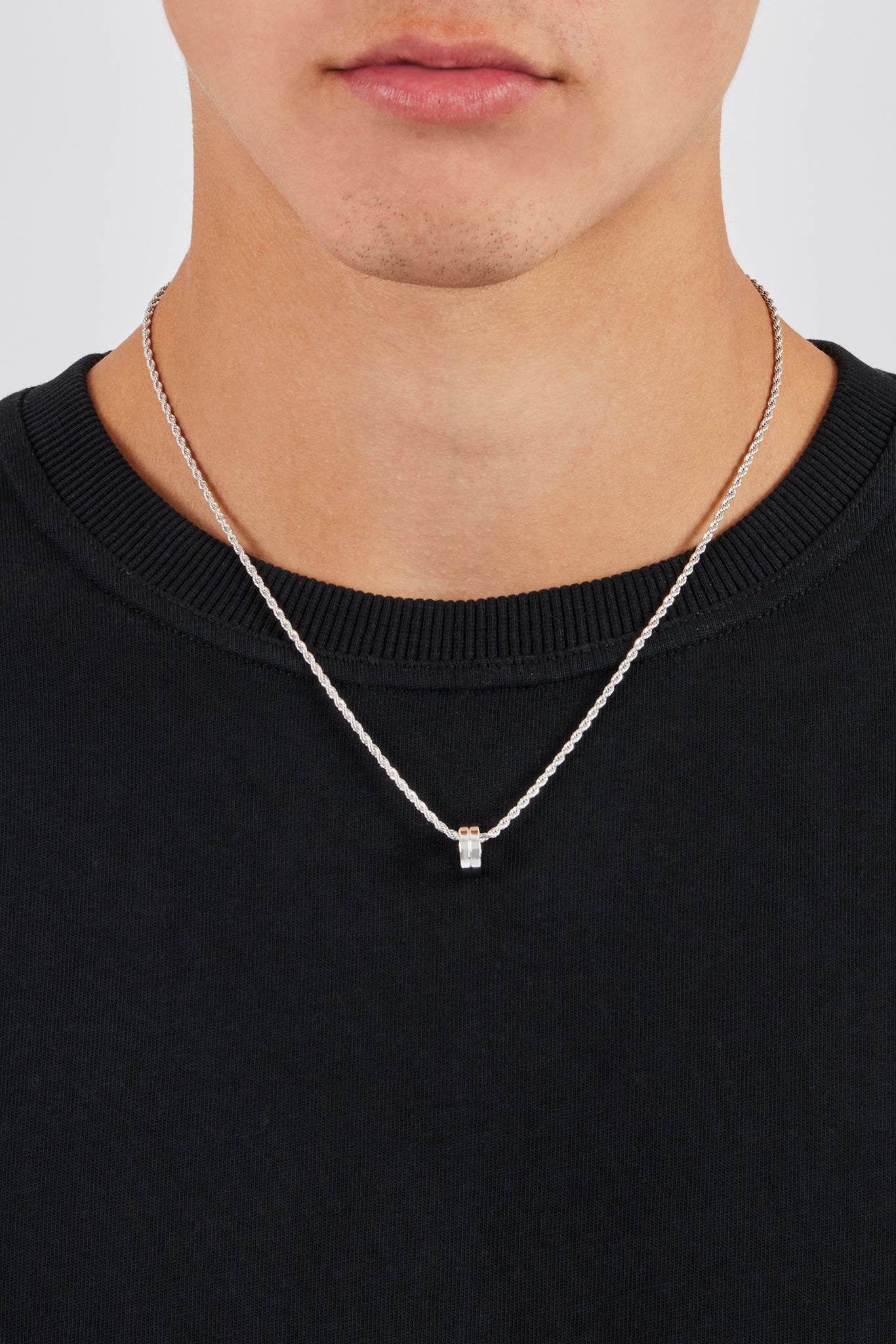 Micro Polished Double Ring Pendant Necklace - 12mm