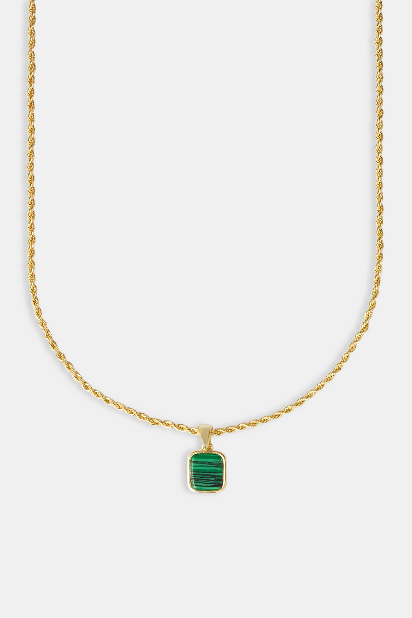 Micro Green Malachite Rope Necklace - 12mm - Gold | Mens Necklaces
