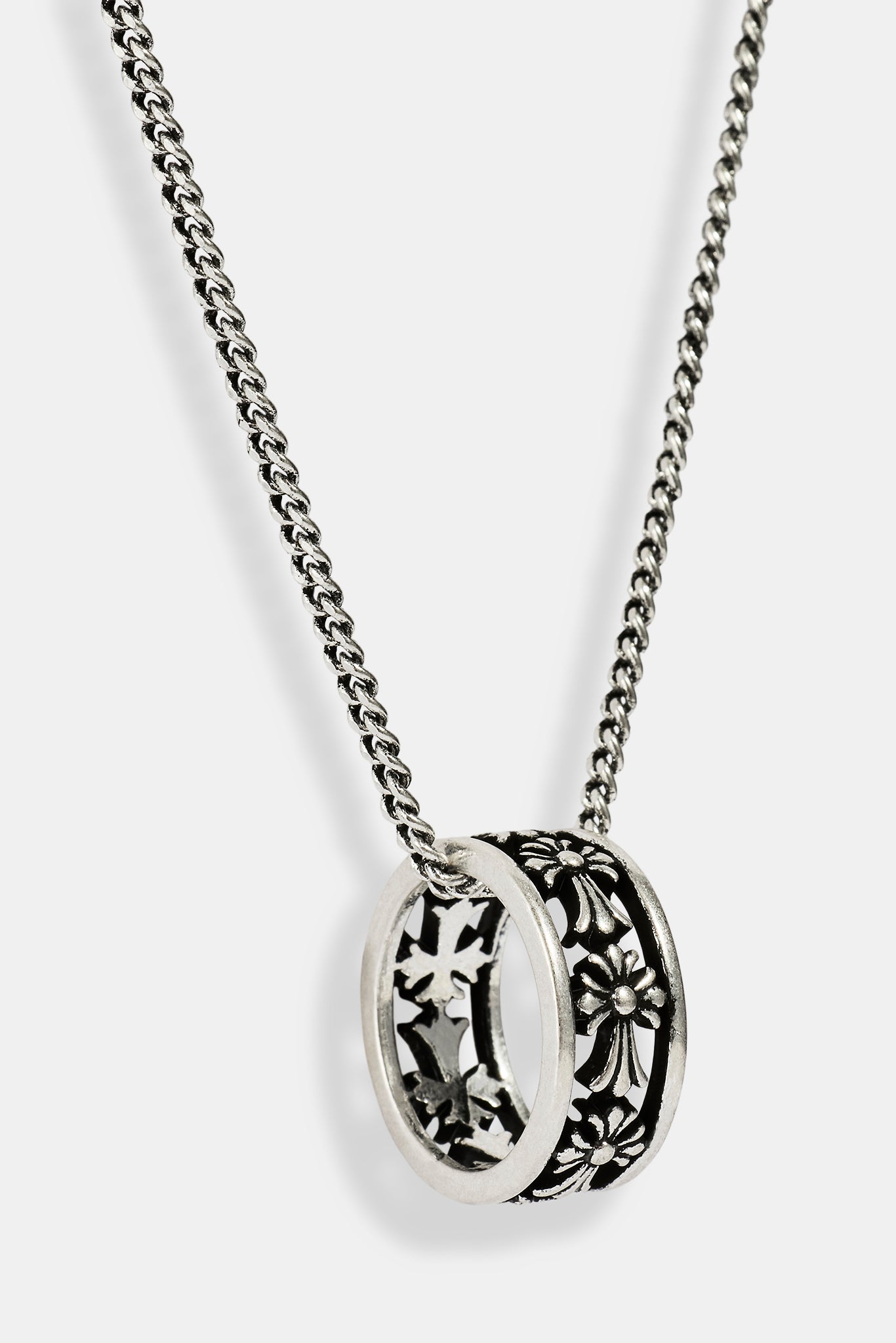 Oxidised Cross Ring Necklace - 10mm - White