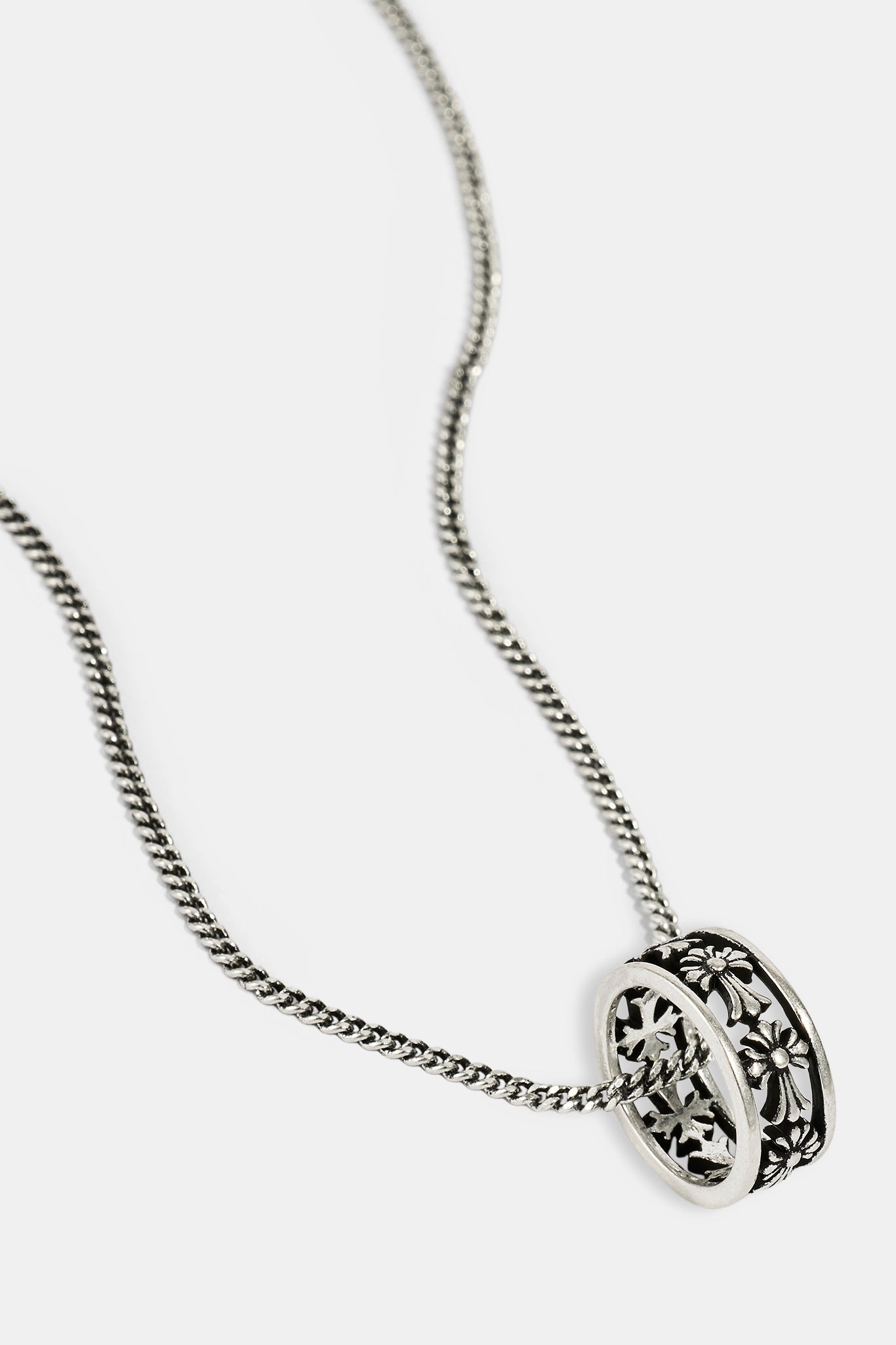 Oxidised Cross Ring Necklace - 10mm - White