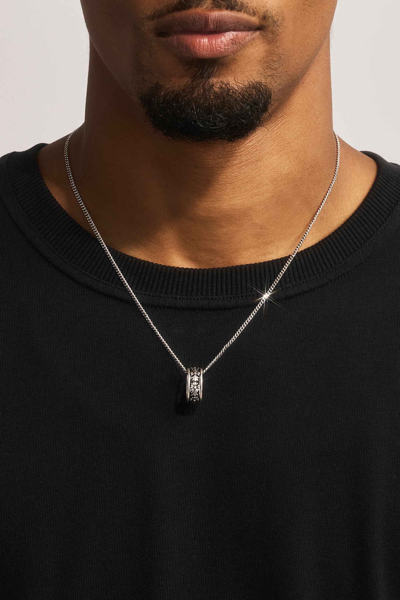 Oxidised Cross Ring Necklace - 10mm - White