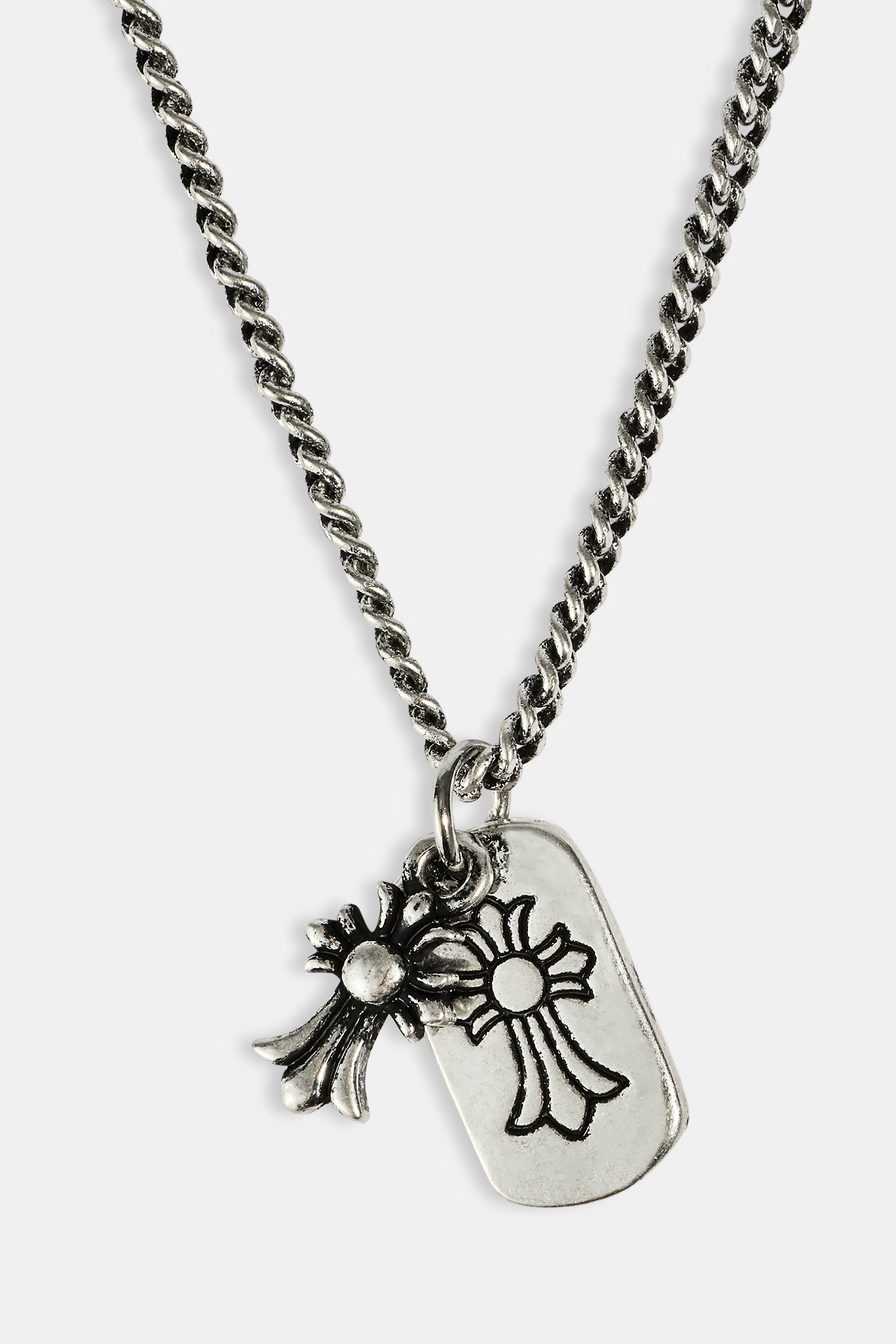 Oxidised Double Cross Tag Necklace - 15mm - White