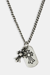 Oxidised Double Cross Tag Necklace - 15mm - White