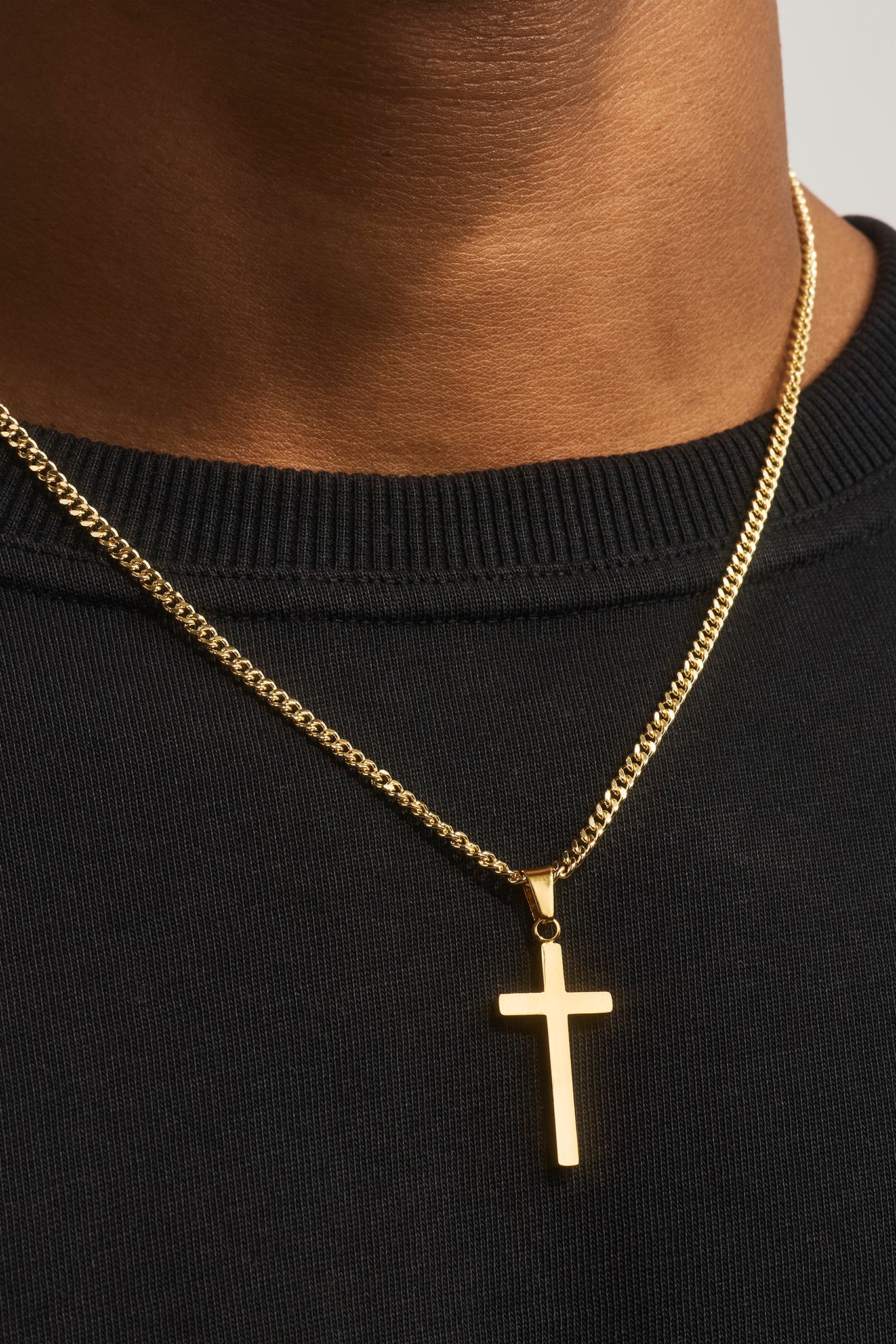 Plain Cross Pendant Cuban Necklace - 30mm - Gold
