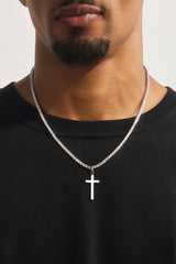 Plain Cross Pendant Tennis Necklace - 30mm - White
