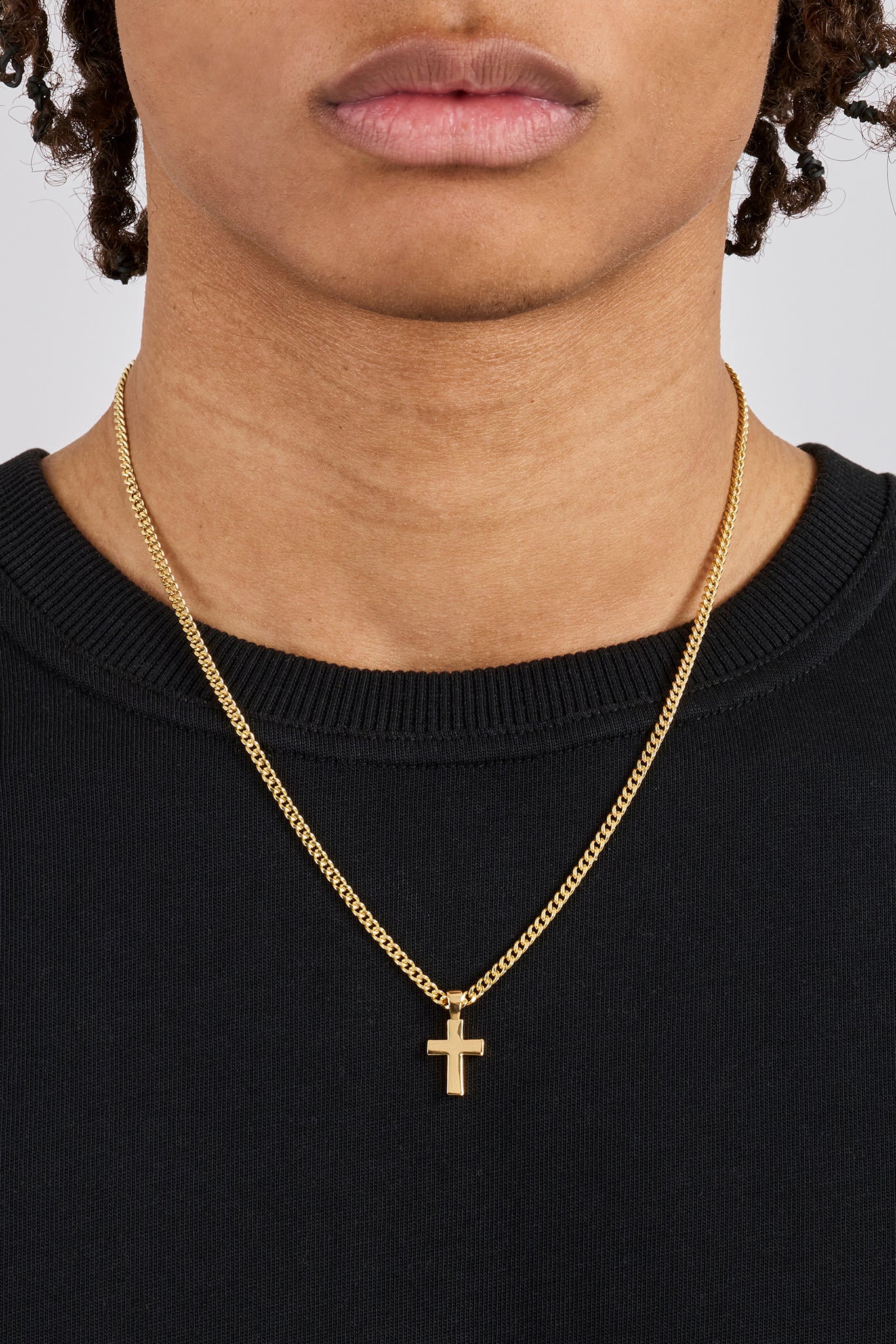 Polished Drop Cross Cuban Chain - 3mm - Gold