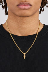 Polished Drop Cross Cuban Chain - 3mm - Gold