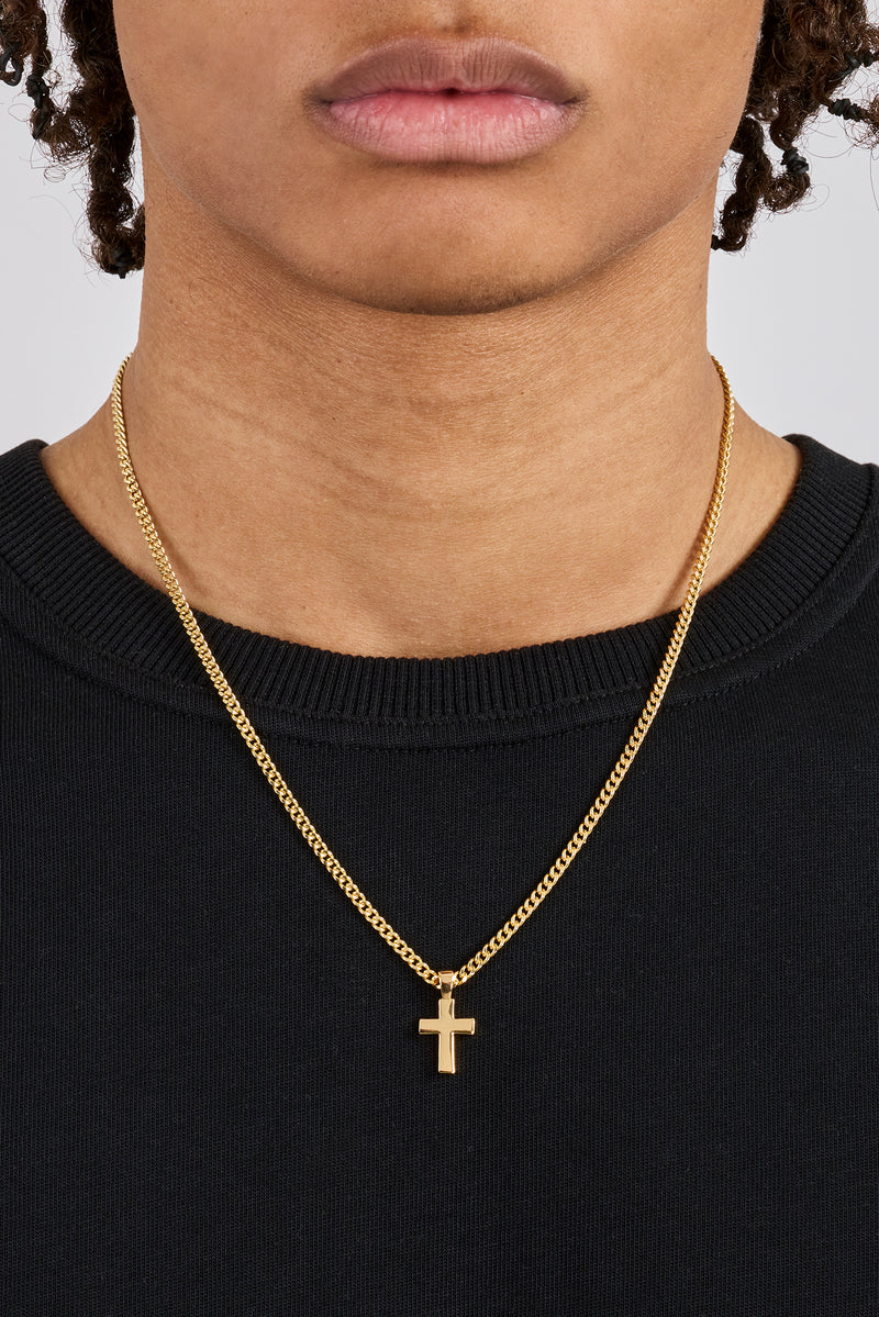 Polished Drop Cross Cuban Chain - 3mm - Gold