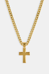 Polished Drop Cross Cuban Chain - 3mm - Gold
