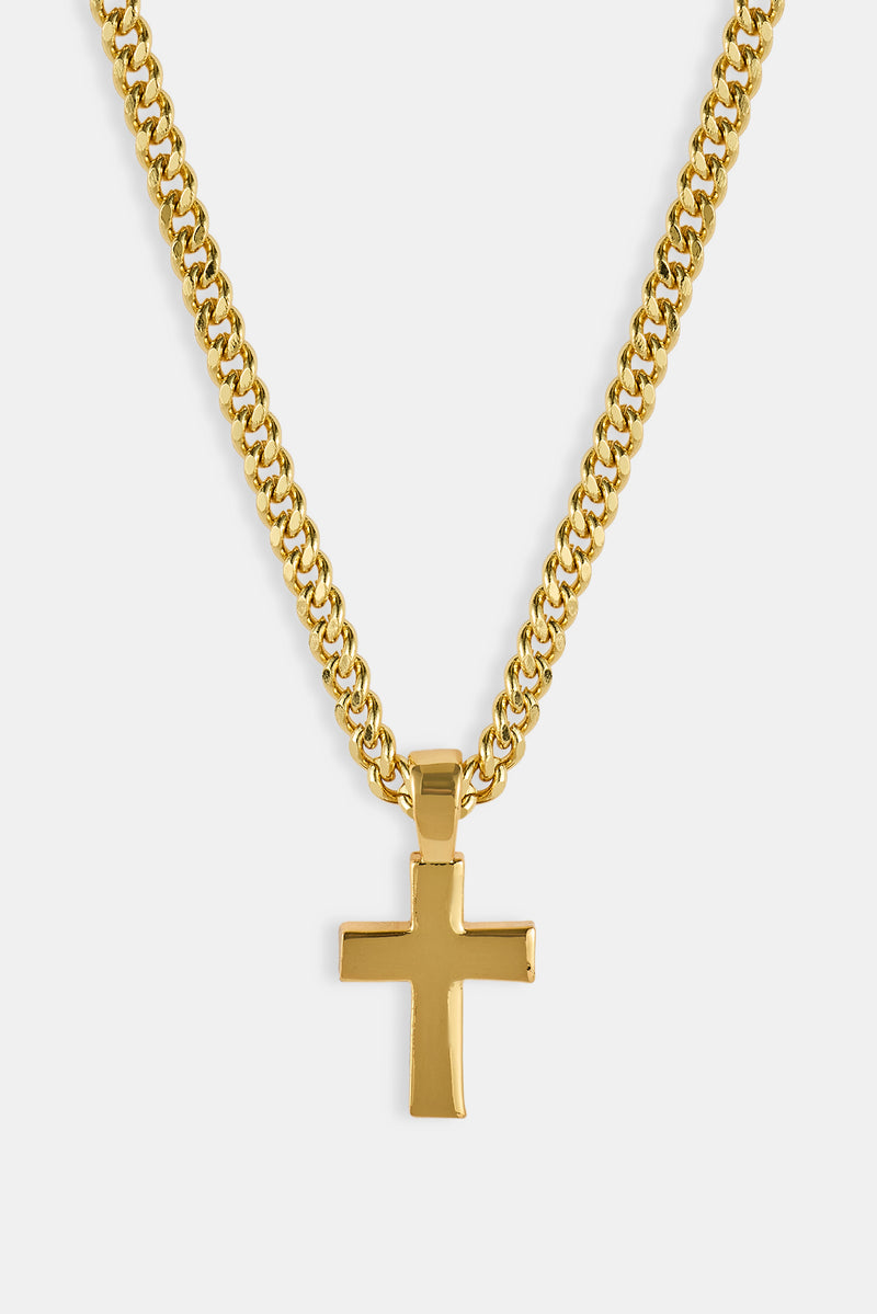 Polished Drop Cross Cuban Chain - 3mm - Gold