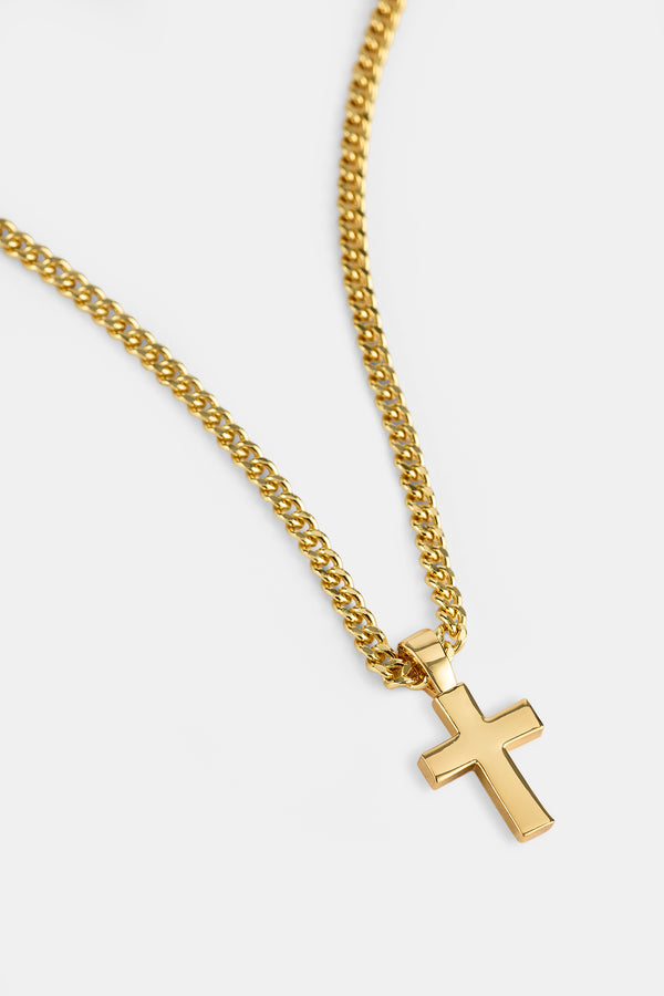 Polished Drop Cross Cuban Chain - 3mm - Gold