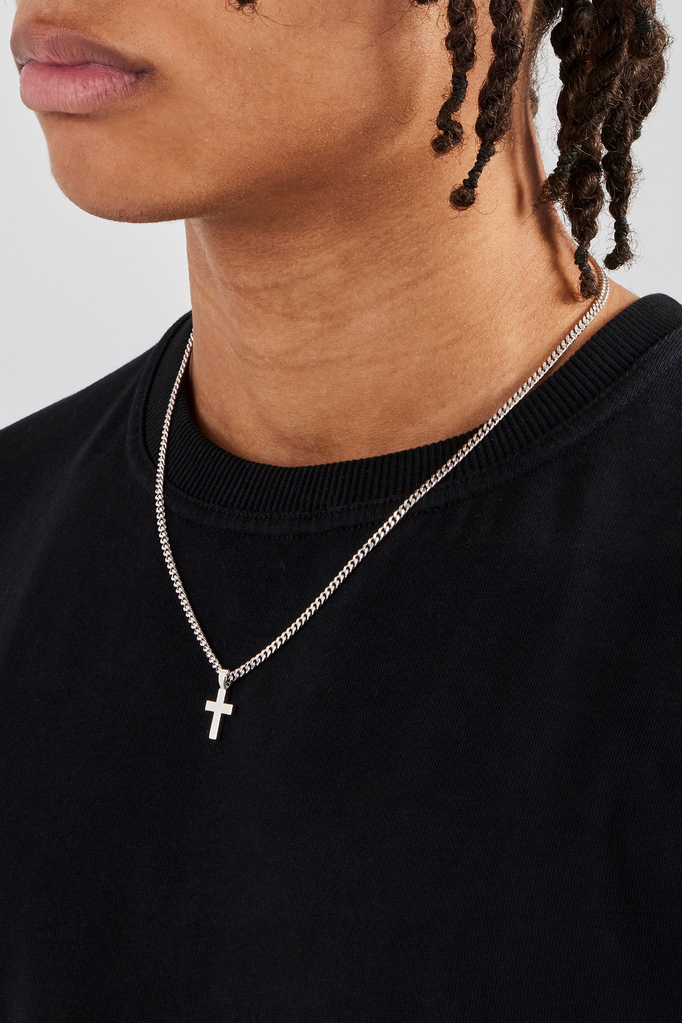 Polierte kubanische Kette mit Tropfenkreuz – 3 mm