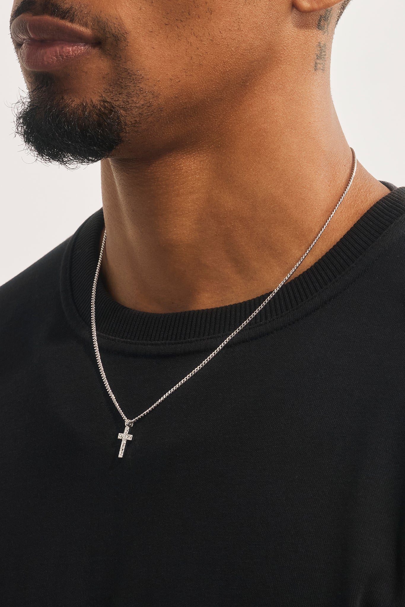 Polished Cross Hammered Necklace - 15mm - White