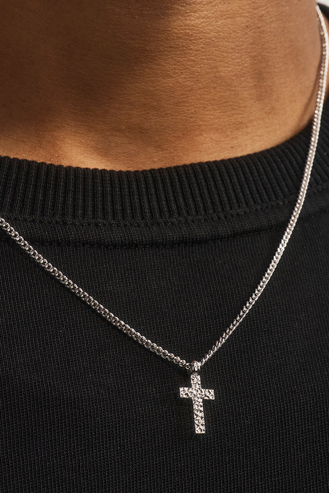 Polished Cross Hammered Necklace - 15mm - White
