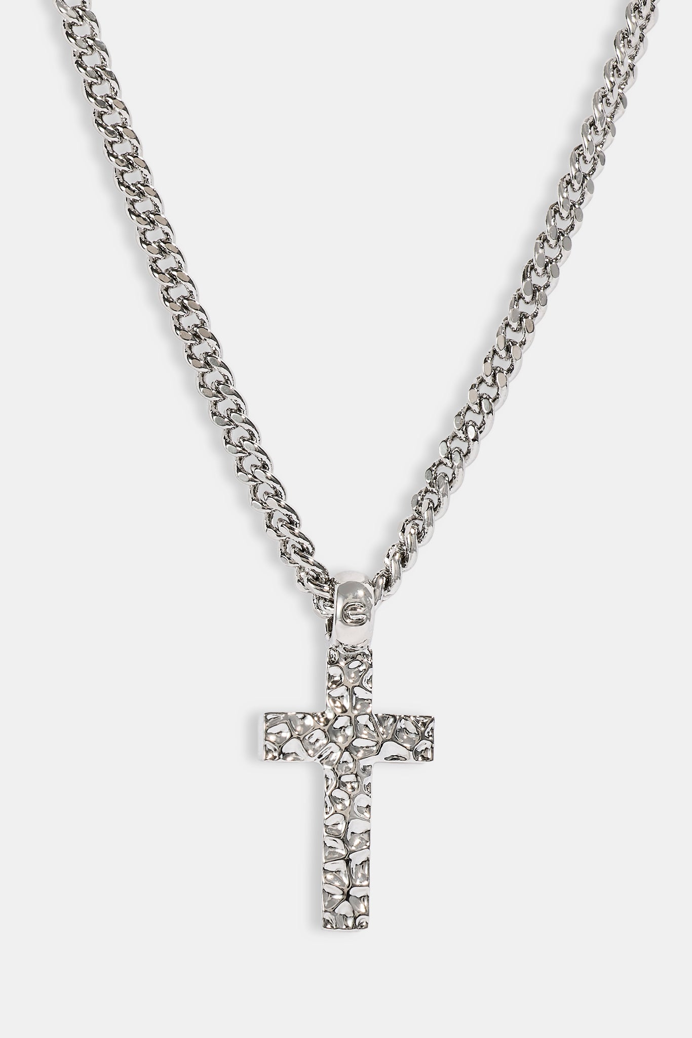 Polished Cross Hammered Necklace - 15mm - White