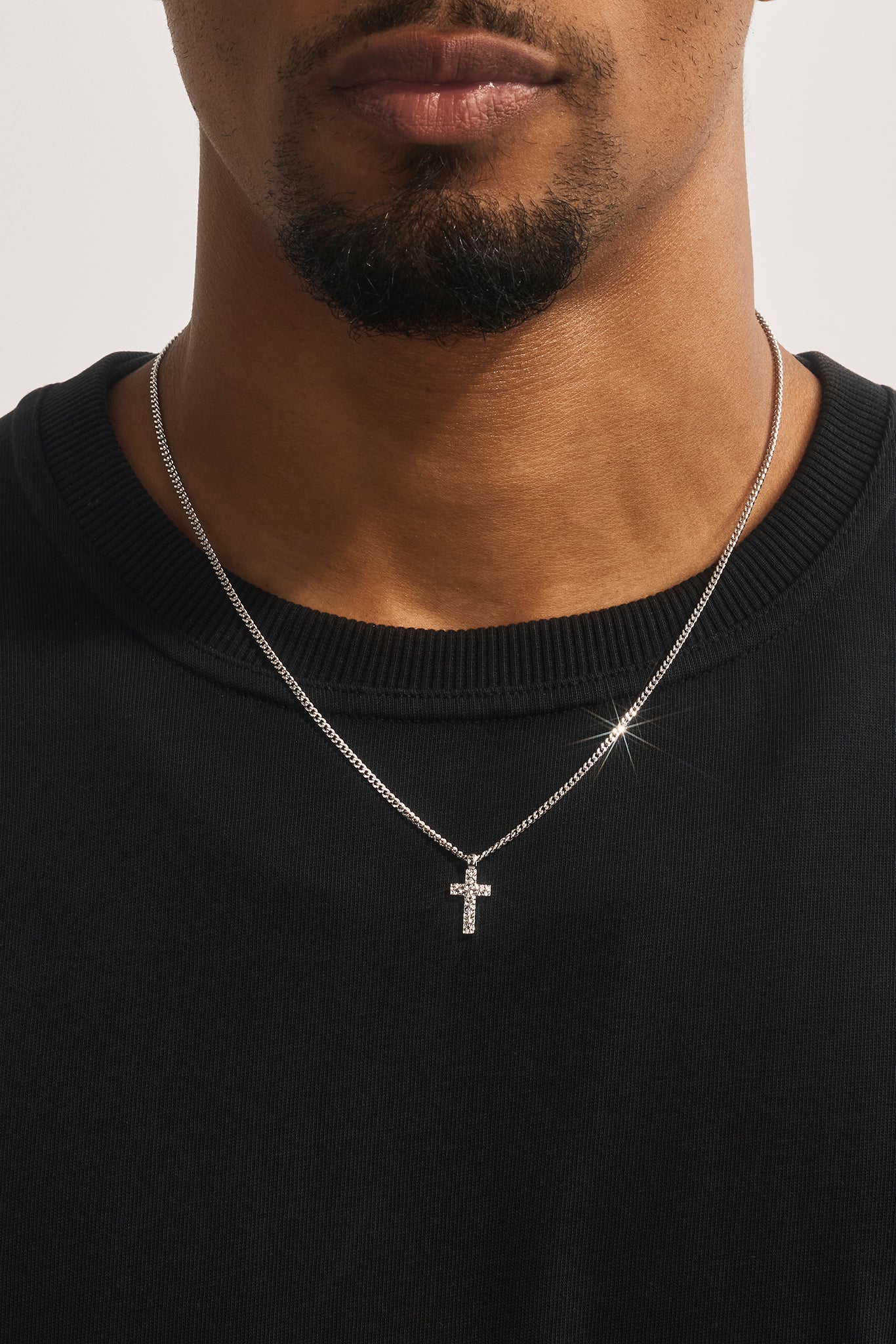 Polished Cross Hammered Necklace - 15mm - White
