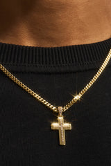 Stacked Polished & Iced Cross Necklace - 20mm - Gold