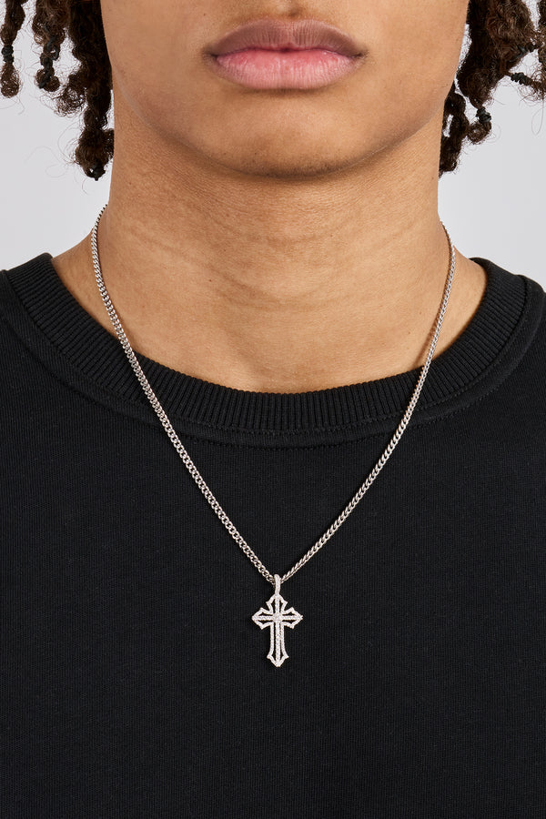 Polished & Iced Cross Micro Cuban Necklace - 3mm