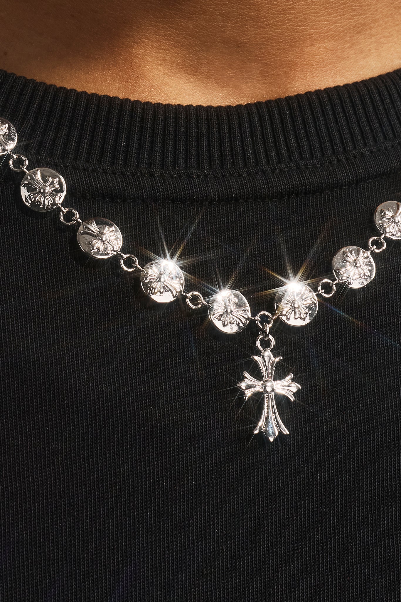 Polished Micro Multi Cross Pendant Necklace 20mm - White