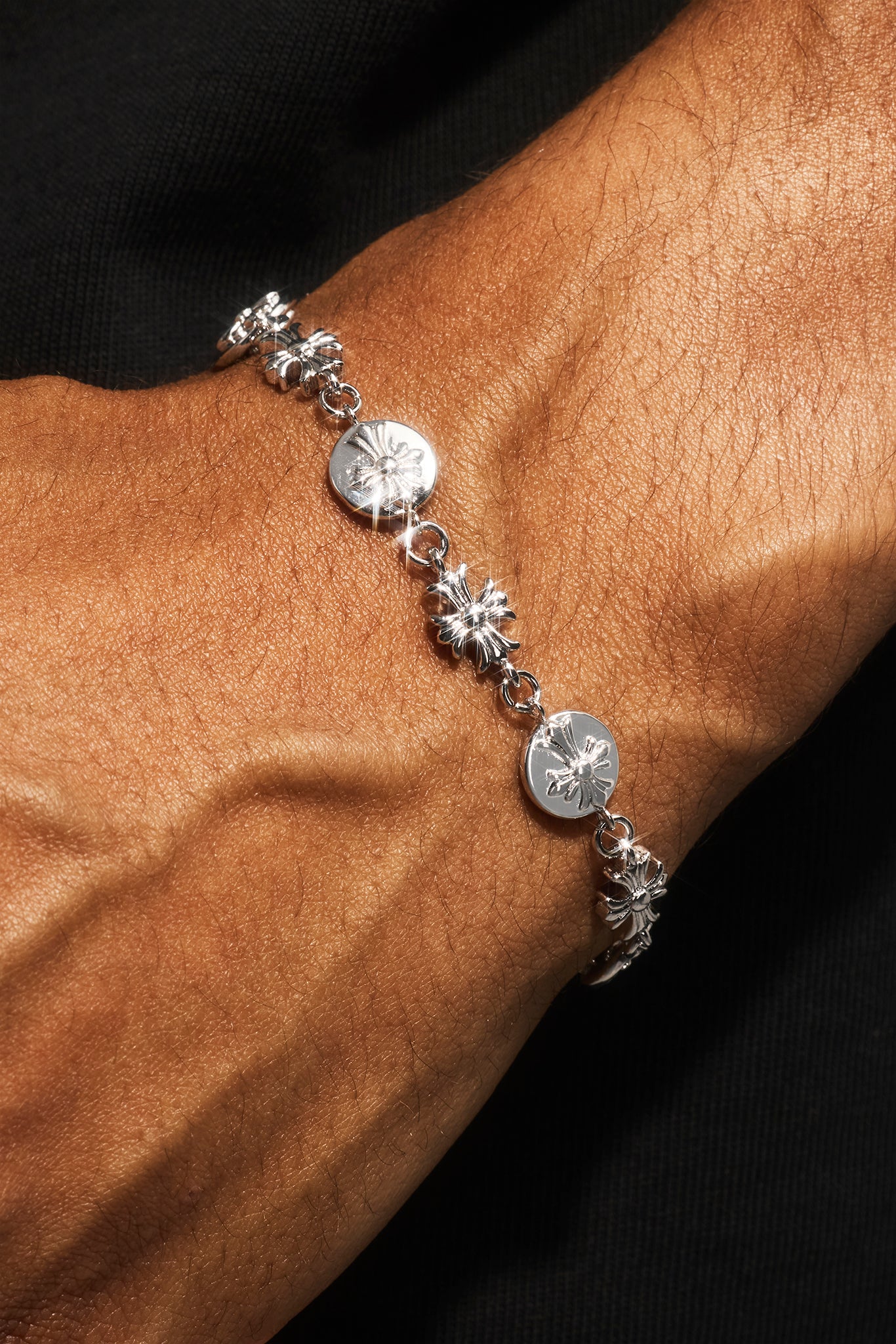 Polished Multi Cross Motif Bracelet - 10mm - White