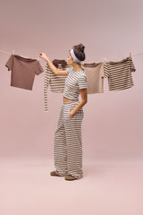Kurzarm-Top und Hose mit weichem Griff und Doppelstreifen – Blau