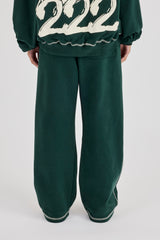 222 Cherub Contrast Stitch Wide Leg Jogger - Dark Green