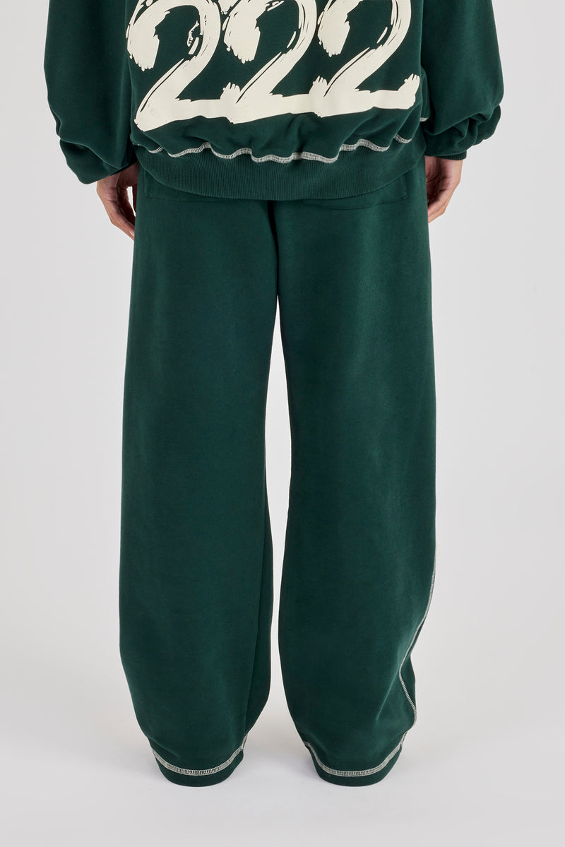 222 Cherub Contrast Stitch Wide Leg Jogger - Dark Green