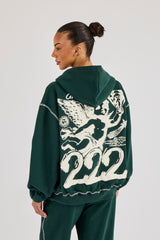 222 Cherub Contrast Stitch Zip Through Hoodie - Dark Green