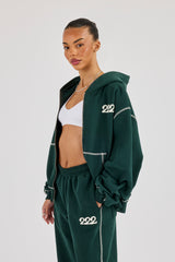 222 Cherub Contrast Stitch Zip Through Hoodie - Dark Green