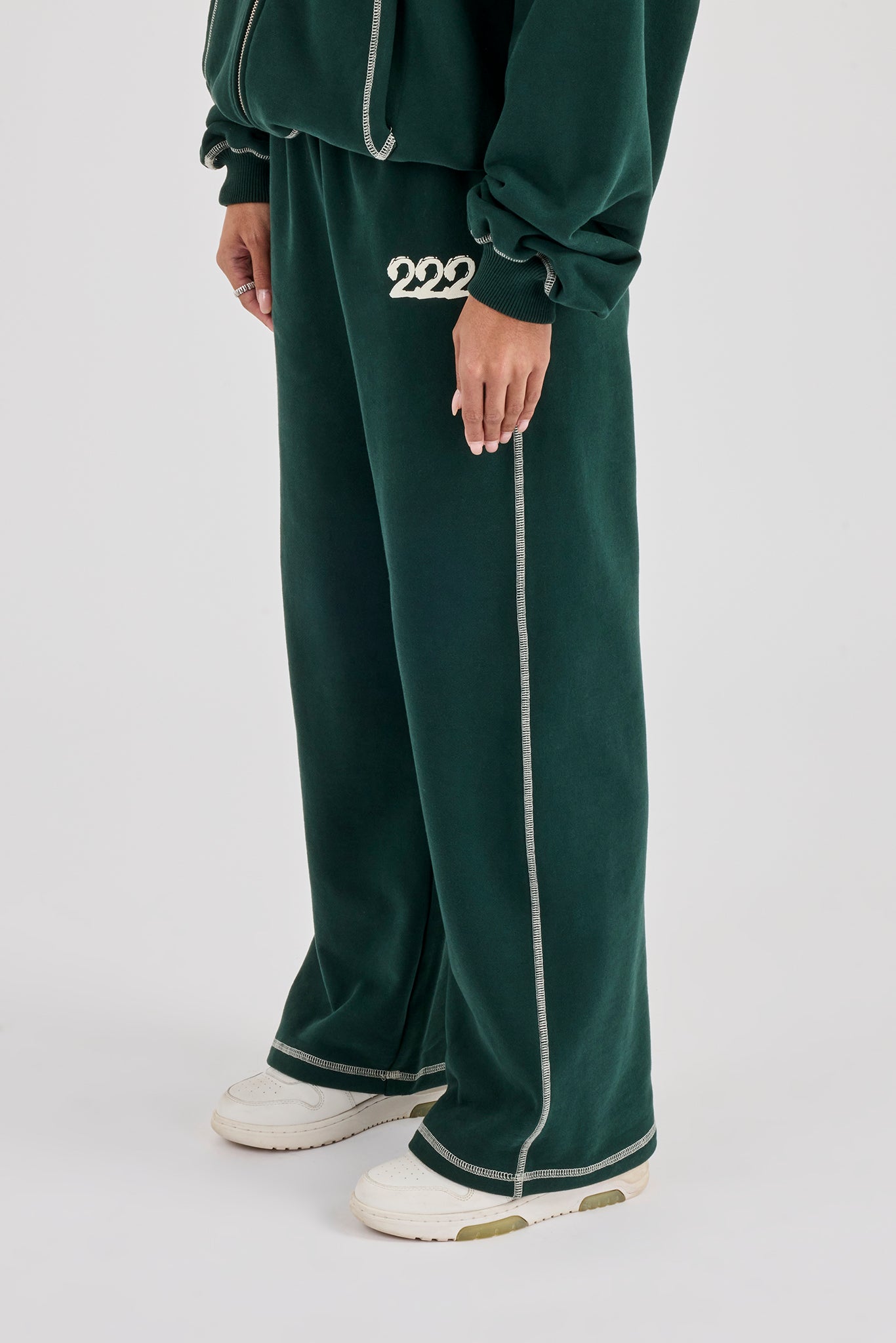 222 Cherub Contrast Stitch Wide Leg Jogger - Dark Green