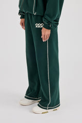222 Cherub Contrast Stitch Wide Leg Jogger - Dark Green