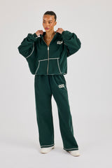 222 Cherub Contrast Stitch Wide Leg Jogger - Dark Green