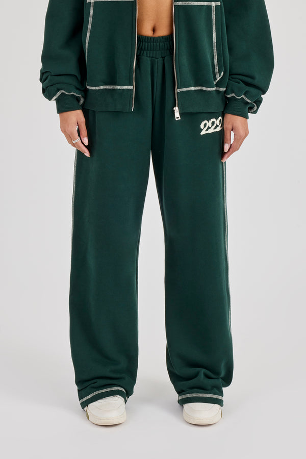 222 Cherub Contrast Stitch Wide Leg Jogger - Dark Green