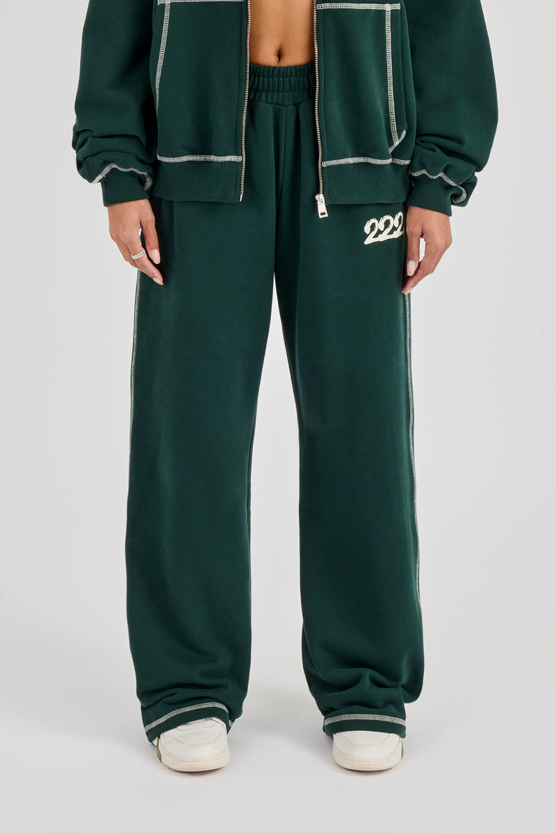 222 Cherub Contrast Stitch Wide Leg Jogger - Dark Green