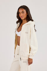 555 Embroidered Oversized Zip Through Hoodie - Off White