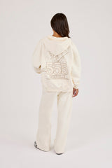 555 Embroidered Oversized Zip Through Hoodie & Wide Leg Jogger - Off White