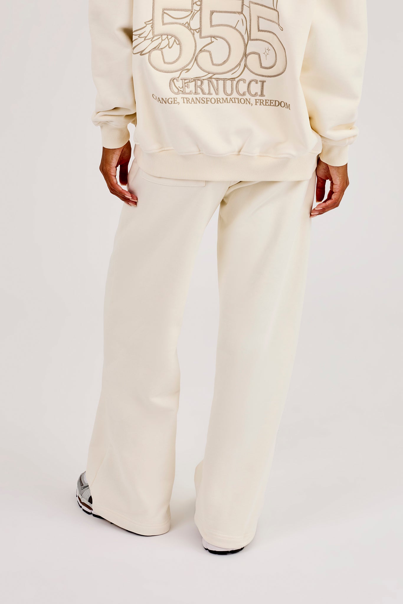 555 Embroidered Wide Leg Jogger - Off White