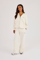 555 Embroidered Oversized Zip Through Hoodie & Wide Leg Jogger - Off White